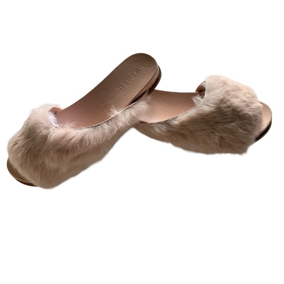 1.STATE Onora Blush PINK Rabbit Fur Slippers - Picture 3 of 5